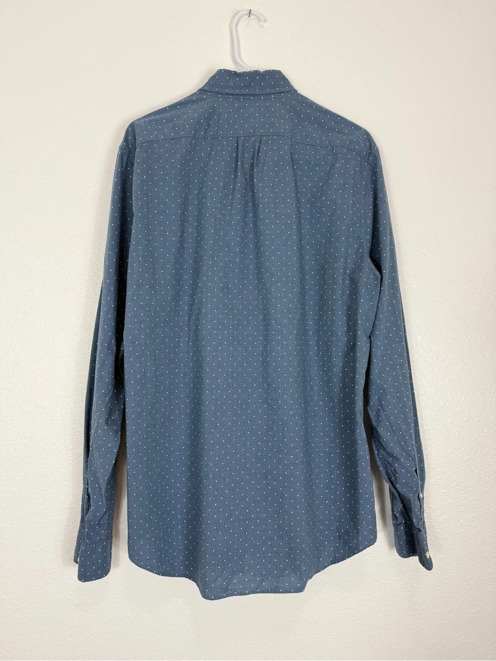 J. Crew Button Down Shirt Secret Wash Classic Fit Blue White Polka Dot